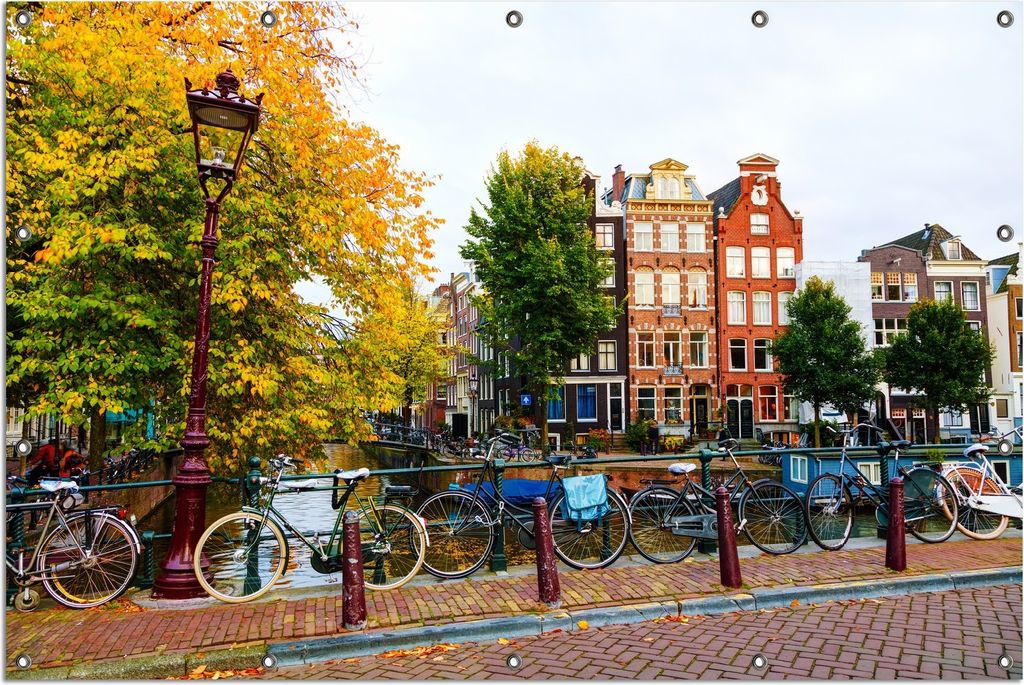 Wallario Outdoor-Poster für Garten oder Balkon, Motiv Herbst in Amsterdam, in ca. 120 x 180 cm