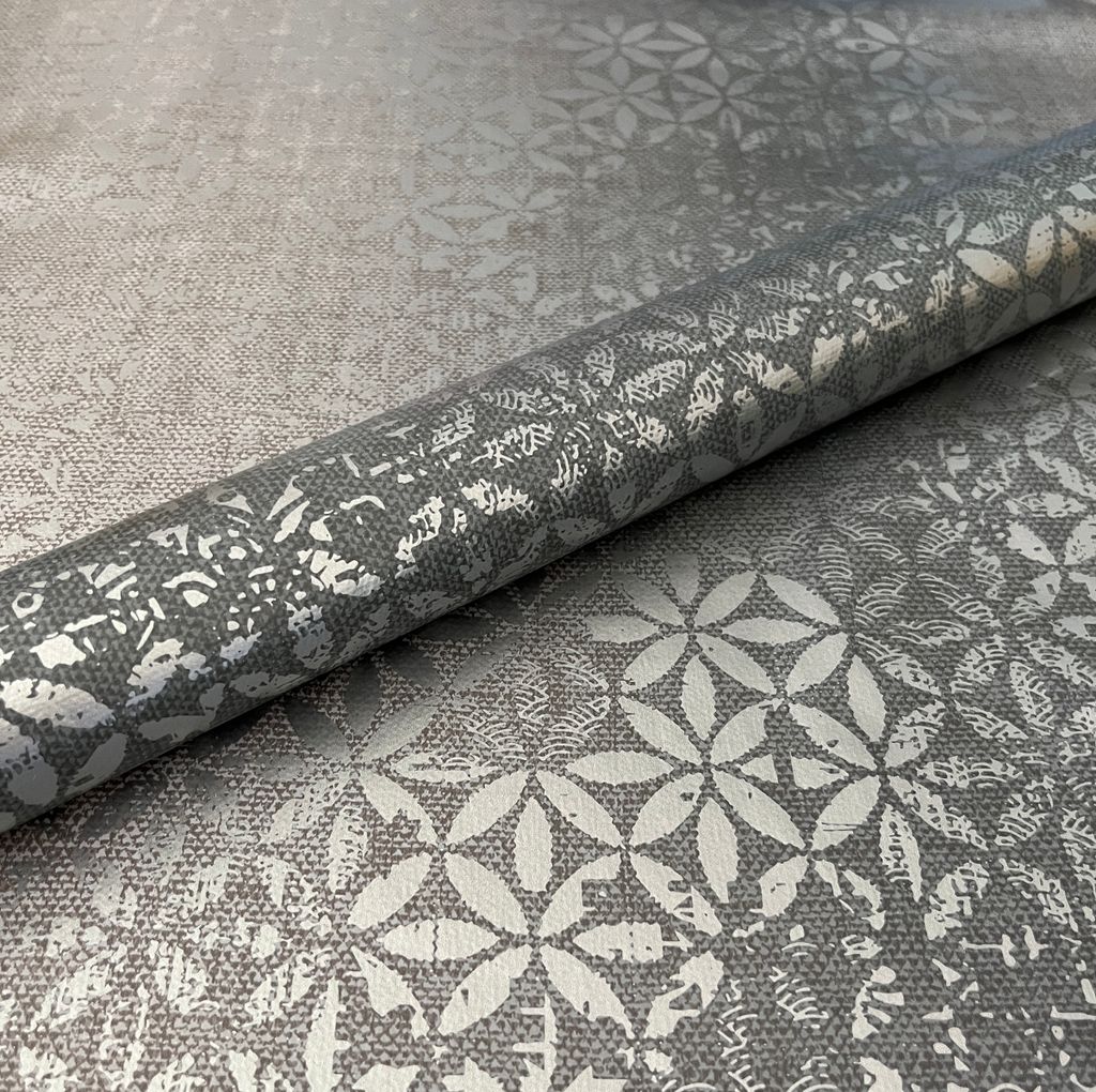 PVC Tischdecke ANIS GRAU SILBER GLÄNZEND STERN Wachstuch - Breite & Länge wählbar - abwaschbare Tischdecke, Größe:130 x 260 cm