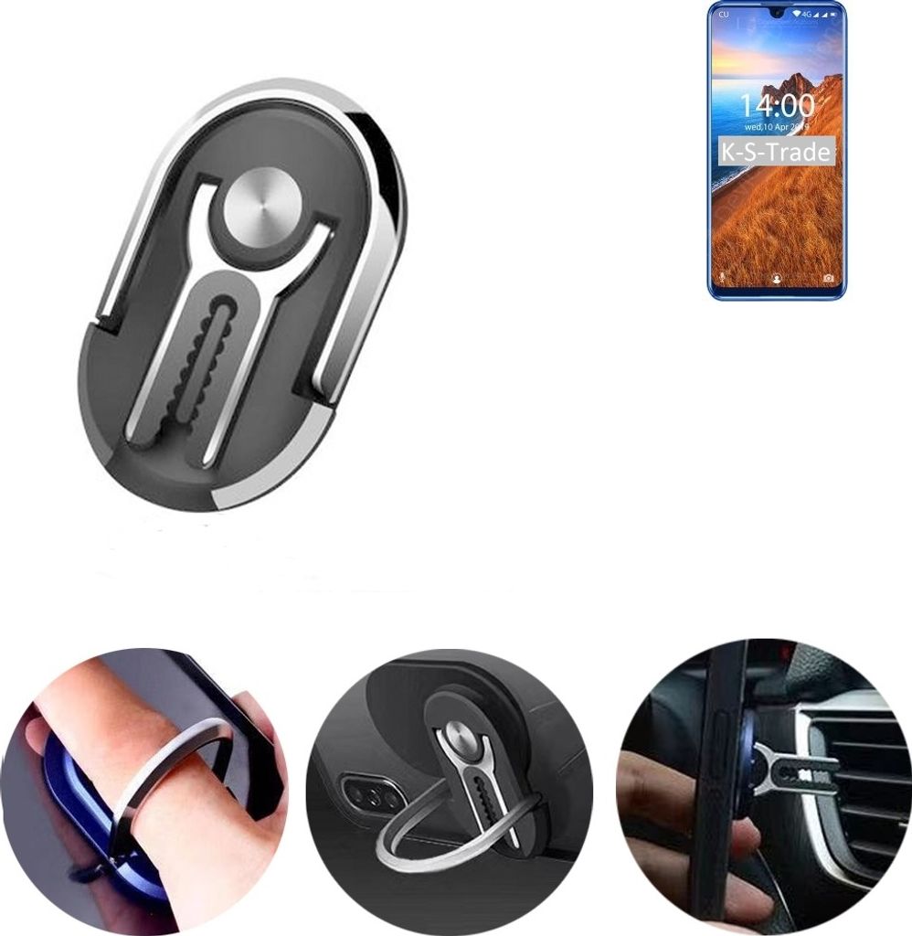 K-S-Trade 3in1 Smartphone-Ring Handy-Ring kompatibel mit Oukitel K9 Fingerhalterung Handyring Tischständer Lüftungsgitter-Halterung Tisch Ständer