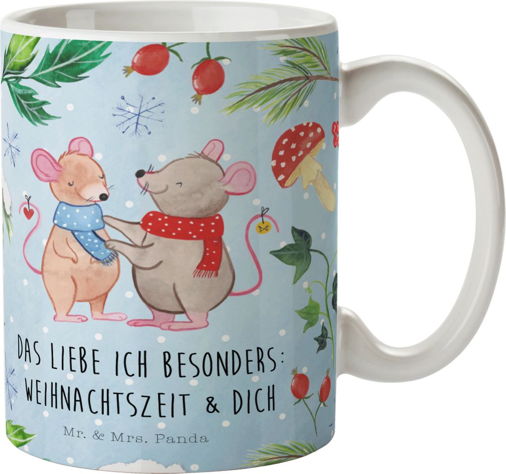 Mr. & Mrs. Panda Kaffeetasse Mäuse Weihnachten - Weiß - Geschenk, Kaffeebecher, Teetasse, Becher, Tasse, haferl