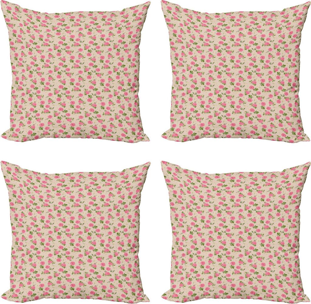 ABAKUHAUS Blumen Kissenbezug Set (4 Stück), Englisch Garten auf Beige, Moderner Doppelseitiger Digitaldruck, 60 cm x 60 cm, Mehrfarbig