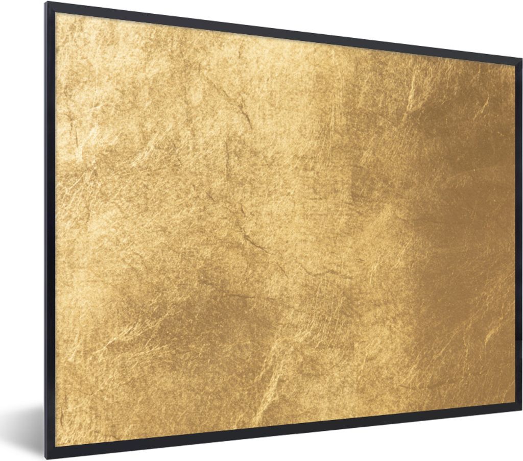 MuchoWow Gerahmtes Poster Licht fällt auf eine goldene Wand 40x30 cm - Poster mit Schwarzem Bilderrahmen Wandposter Rahmen Foto Bilder