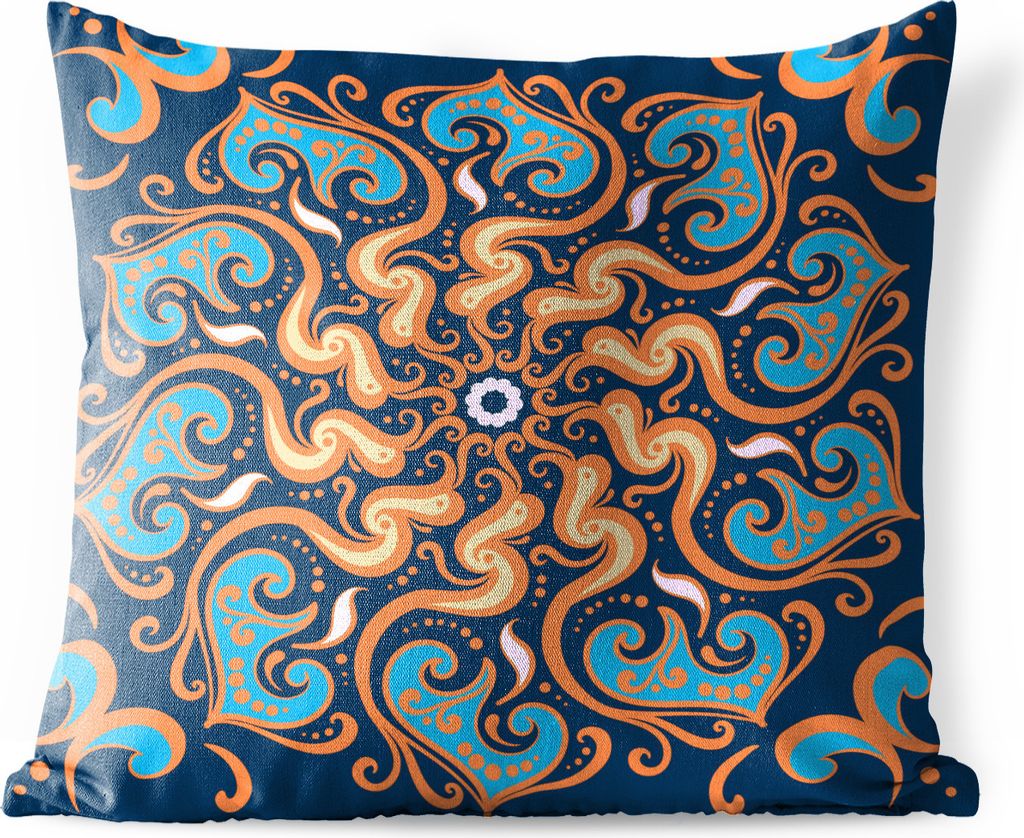 MuchoWow Outdoor Kissen - Mandala - Blume - Blätter - Orange - 60x60 cm - Wetterfest - Lounge Kissen - Dekoration - Schlaf Kissen