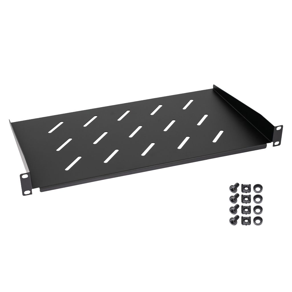 HMF 65499 Fachboden für Serverschrank | 19 Zoll | 1 HE | 250 mm Einbautiefe | Schwarz