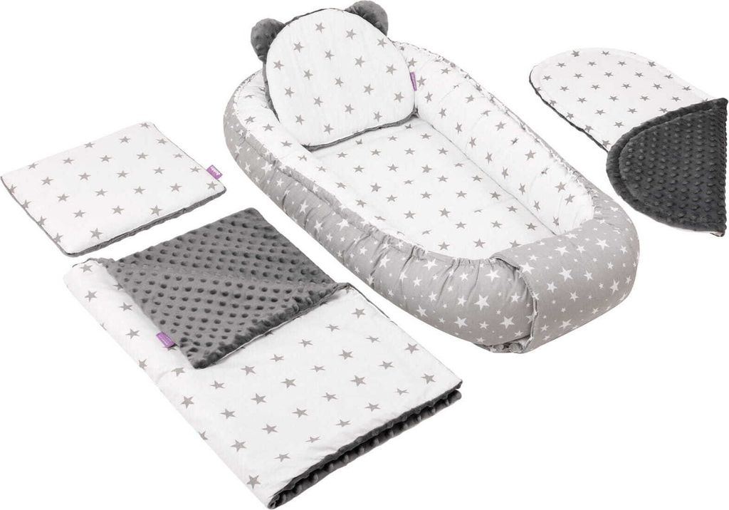 JUKKI® Baby Nestchen 5tlg MINKY SET für Neugeborene [Grey Produktbild 2