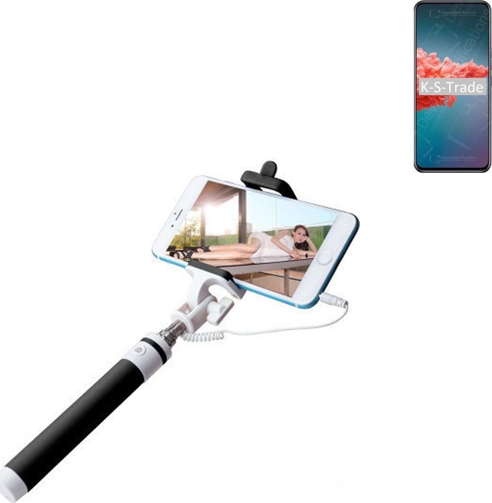 K-S-Trade Selfie Stick kompatibel mit Xiaomi Redmi Note 9 5G Selfiestick kabelgebunden Monopod mit Kabel Stab Stange Selfportrait Handheldstick