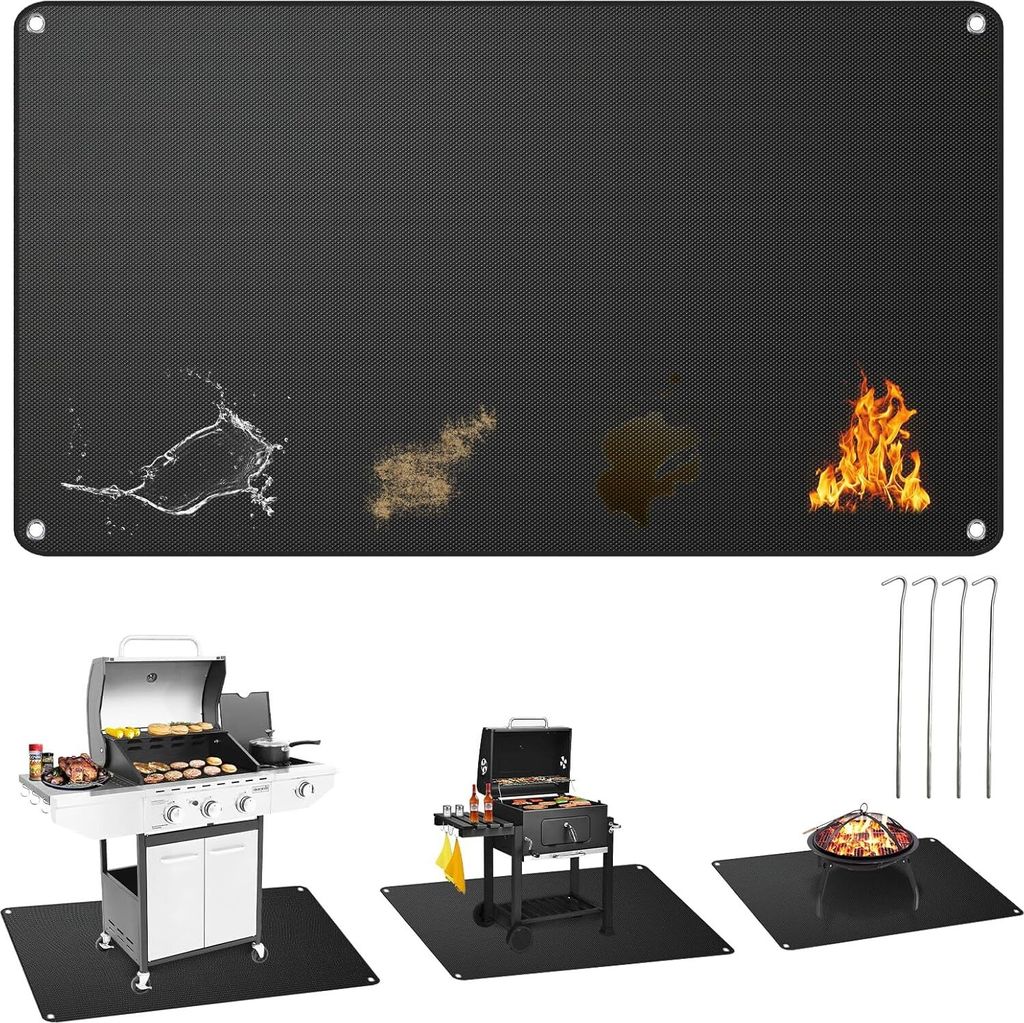 Grillmatte Bodenschutz, Grillschutzmatte Silikon-Glasfaser, Feuerschutzmatte Hitzebeständig bis 650°C Hitzeschutzmatte, Grillunterlage Faltbare, ...
