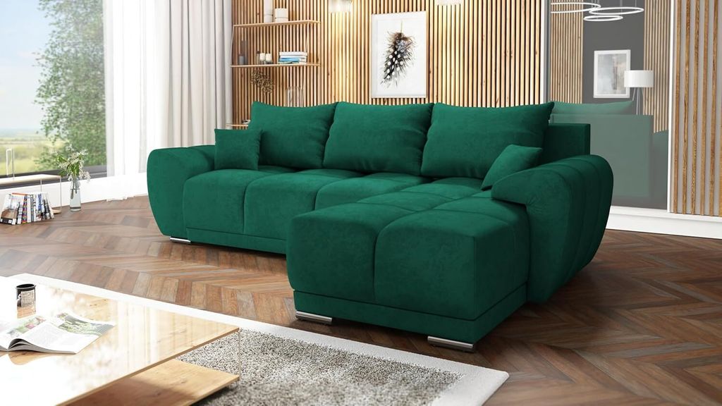 Easy4You Honey L-Form 291 x 85 x 183 cm mit Schlaffunktion und Stauraum - Schlafsofa mit Bettkasten und Kissen - Moderne Wohnzimmermöbel – Stoff...