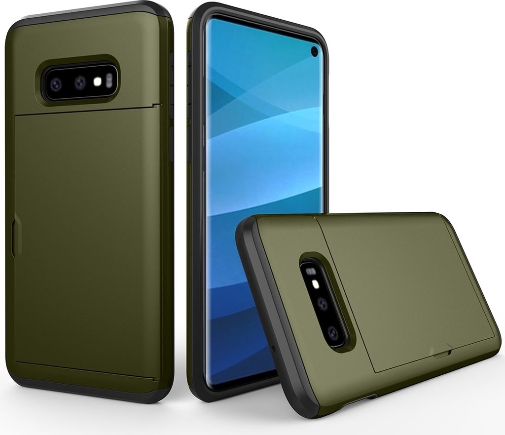 Mobigear Card Samsung Galaxy S10e Hülle Hardcase Backcover Stoßfest mit Kartenhalter - Armeegrün