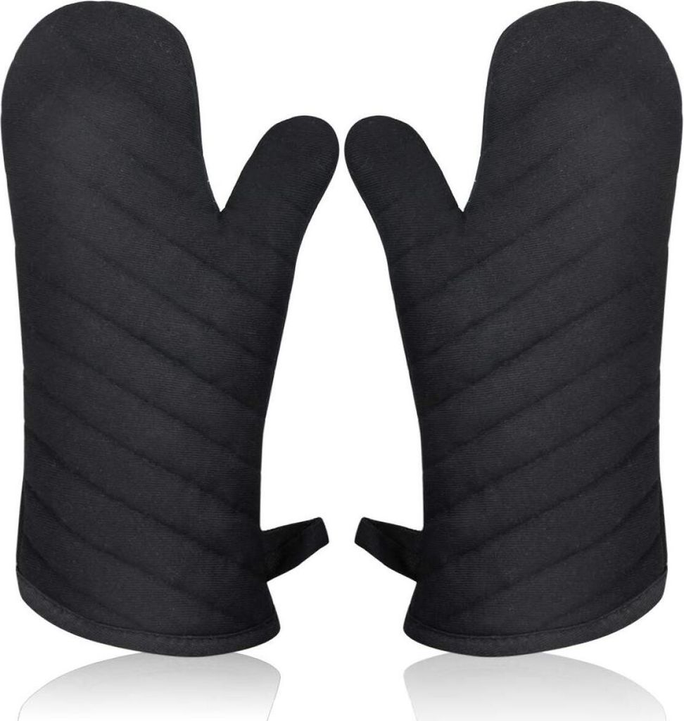 Ofenhandschuh mit Hitzeschutz, Ofenhandschuhe, isolierte, dicke, lange Handschuhe zum Grillen und Kochen in der Küche, schwarz