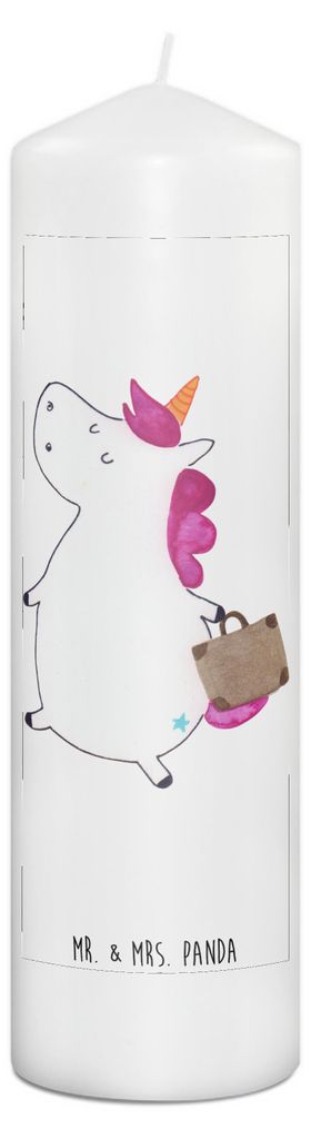 Mr. & Mrs. Panda Kerze Einhorn Koffer 29 x 8 cm XL - Weiß - Geschenk, Spaß, Lustig, Deko, Stumpenkerze, Zylinderkerze, Einhörner, Reise, Erinner...