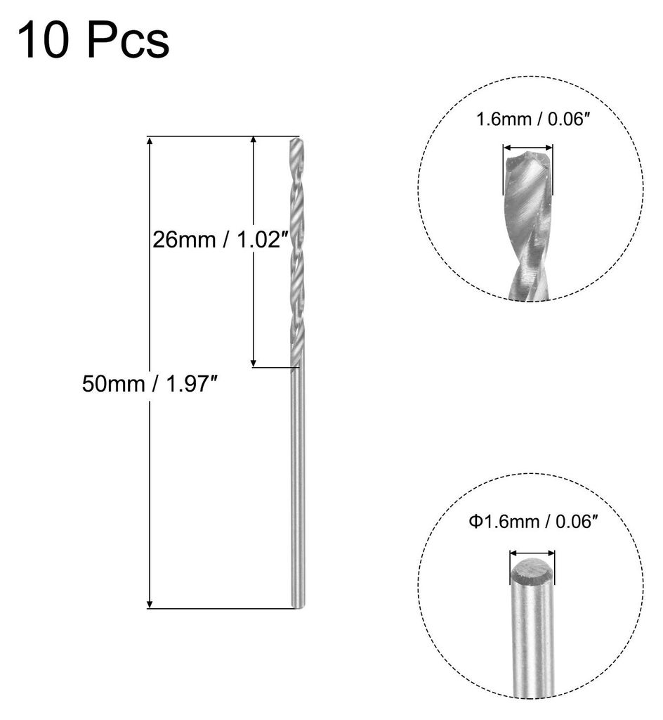 10 Stk. Spiralbohrer Metall 1,6mm HSS W6542 Mikrobohrer Voll Geschliffen Bohrer fš¹r Baustahl Kupfer Aluminium 50mm L?nge