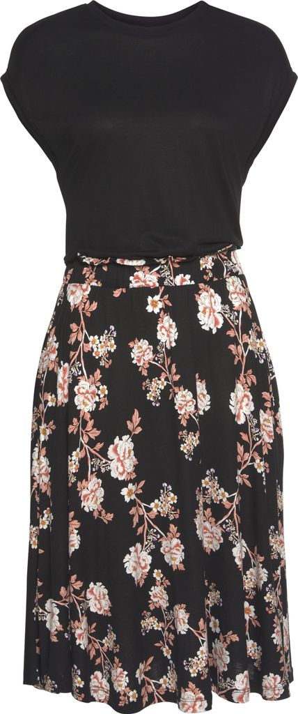 LASCANA Jerseykleid schwarz-orange-bedruckt Größe 46