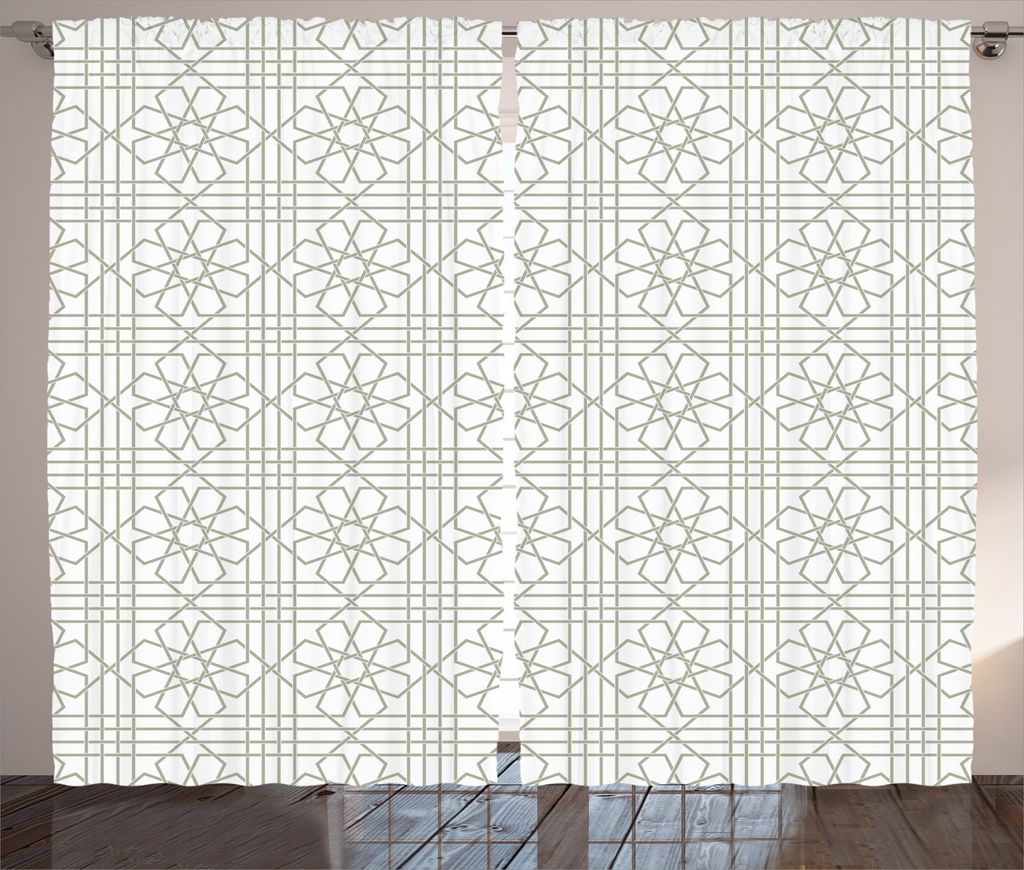 ABAKUHAUS Blume Rustikaler Vorhang, Mosaik-Fliesen, Wohnzimmer Universalband Gardinen mit Schlaufen und Haken, 280 x 245 cm, Weiß