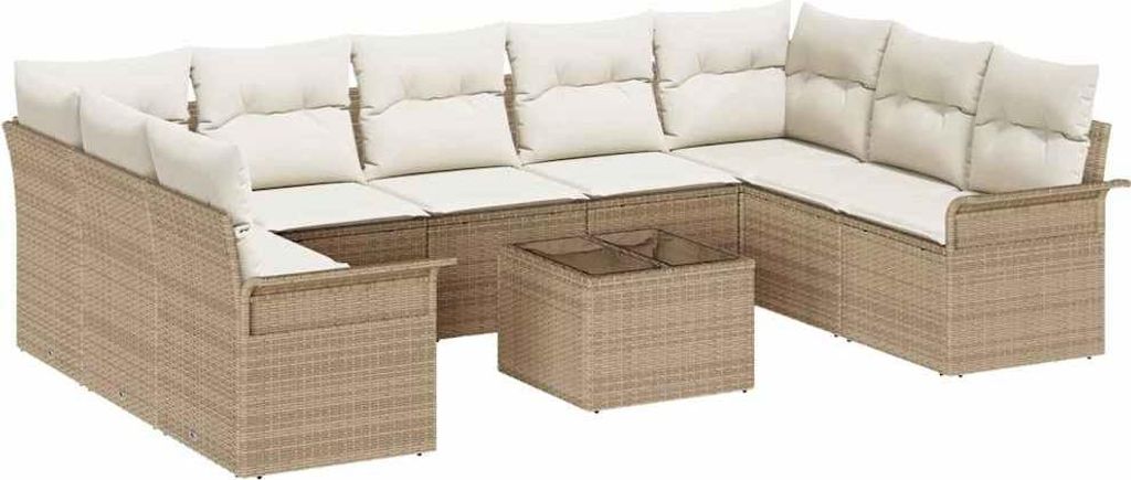 Gartensofa-set mit Kissen 10 pcs Beige Poly-Rattan