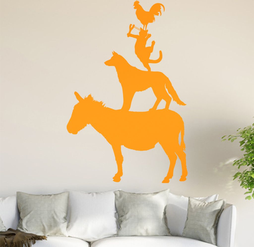 Bremer Stadtmusikanten Wandtattoo in 6 Größen - Wandaufkleber Wall Sticker - Dekoration, Küche, Wohnzimmer, Schlafzimmer, Badezimmer