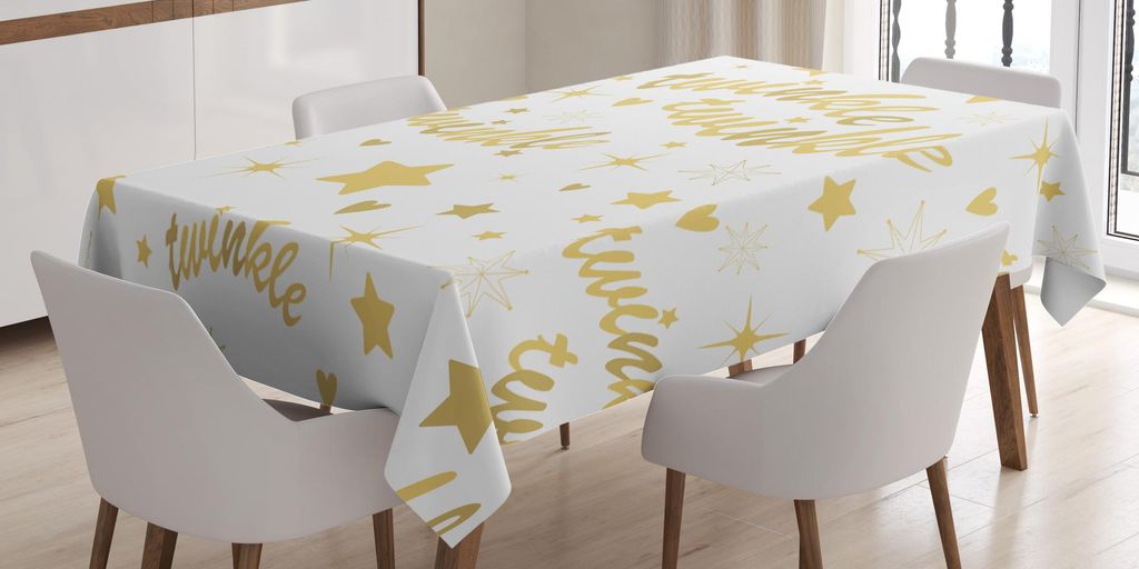 ABAKUHAUS Kindergarten Tischdecke, Lullaby Baby Shower inspiriertes Design mit Twinkle Twinkle Beschriftung, 140 x 170 cm, Senf und Erde Gelb