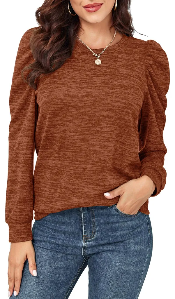 Sweat-shirt Femme à Col Rond Rouille XL - Coupe Ample et Tendance