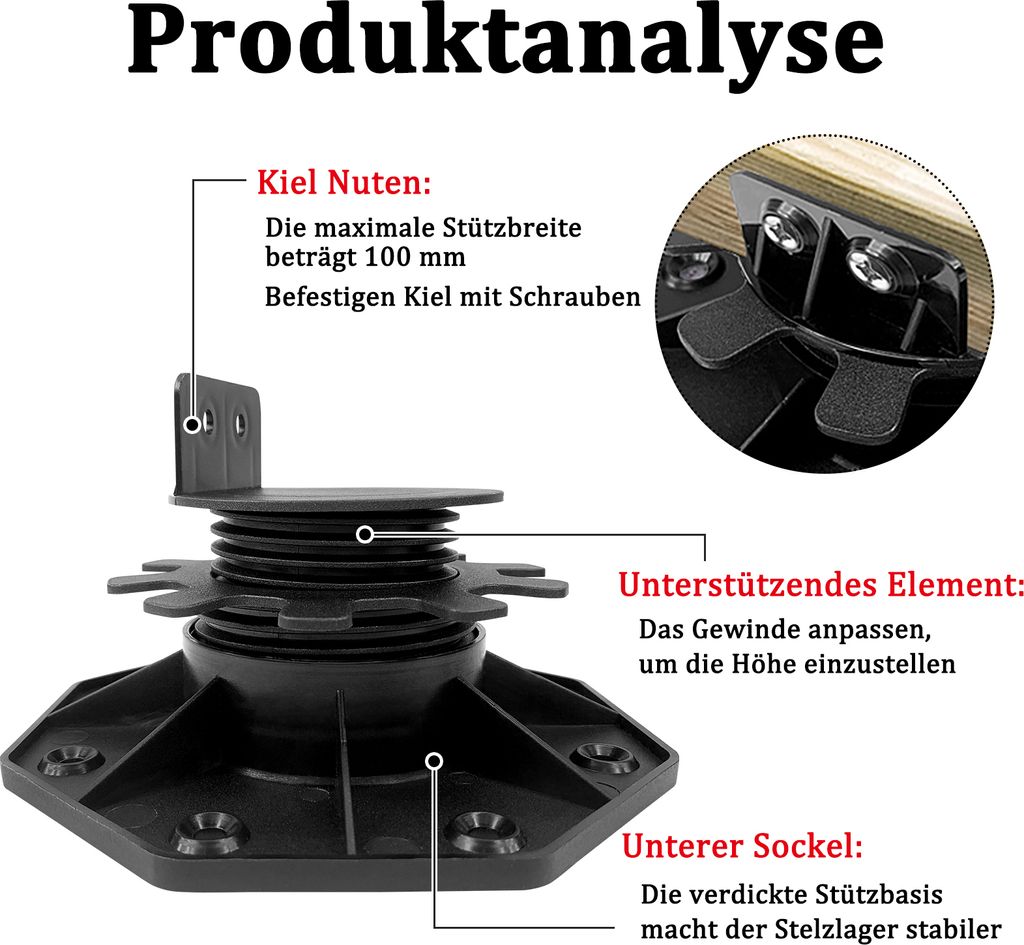 QWORK 10 Stück Terrassen Stelzlager - Höhenverstellbar 18-30mm