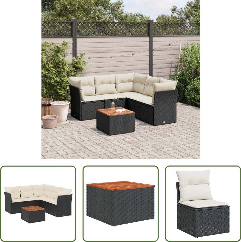 The Living Store 6-tlg. Garten-Sofagarnitur mit Kissen Schwarz Poly Rattan