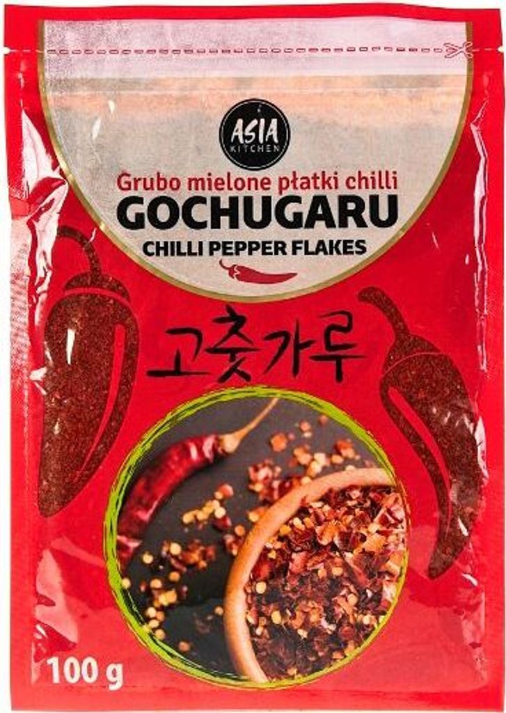 A red package of Gochugaru chili pepper flakes from Asia Kitchen.