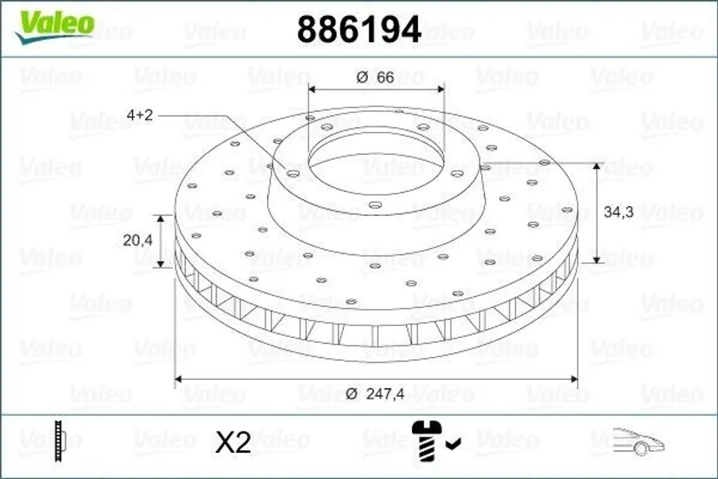 Disque de frein haute résistance Valeo 886194 pour Citroën Xsara
