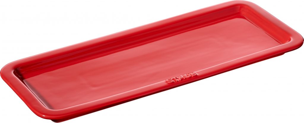 Staub Ceramic Servierplatte Geschenkkarton 38,5 x 3 x 15 cm, Ø 36 cm rechteckig Kirschrot