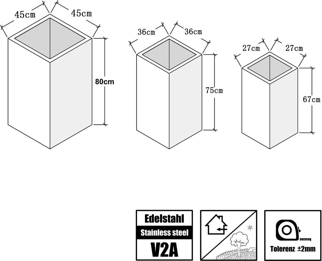 Köhko® Designer-Pflanzkübel aus Edelstahl Viva 45x45x80 cm Produktbild 4