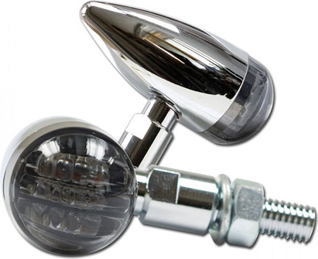 LED-Blinker "Mini Bullet", Alu, chrom, getönt, Maße: Ø 25mm L 43 x T 60mm, M8, E-