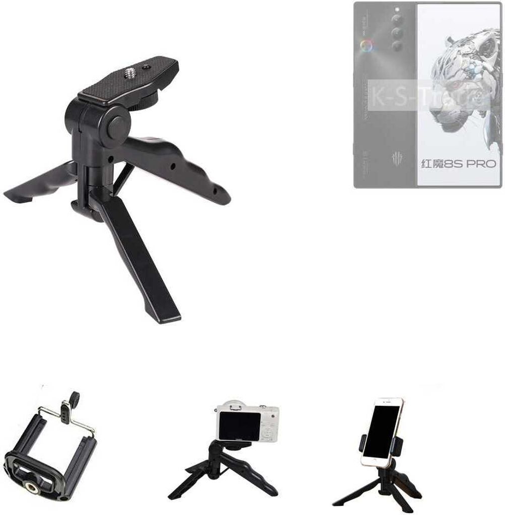 K-S-Trade Stativ Tisch-Ständer Dreibein Handy-Stativ Ständer kompatibel mit Nubia Redmagic 8S Pro Mini-Stativ Smartphone Tripod Handy-Stativ aus