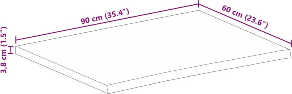 Piano Tavolo Mango Massiccio 90x60x3,8 cm vidaXL Bordo ad Albero - 7