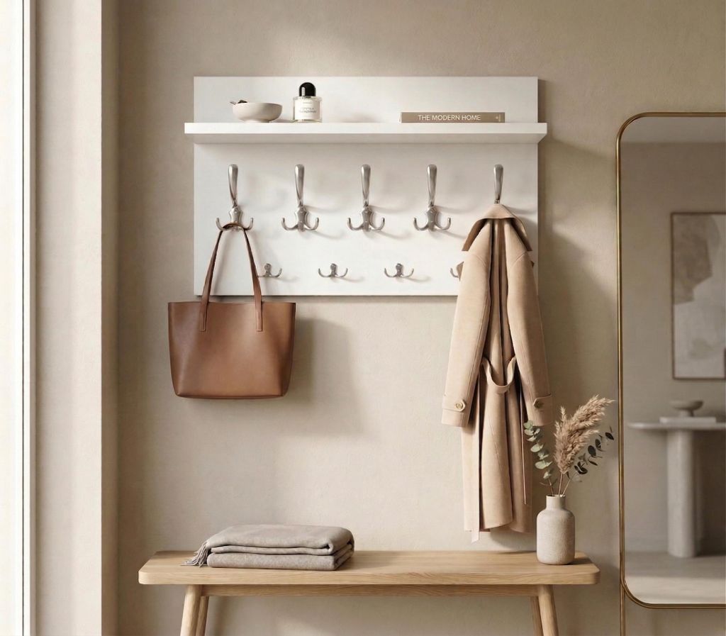 Wandgarderobe Weiß mit Ablage 69 cm 9 Haken Garderobe Wand Flur Kleiderhaken Garderobenleiste modern