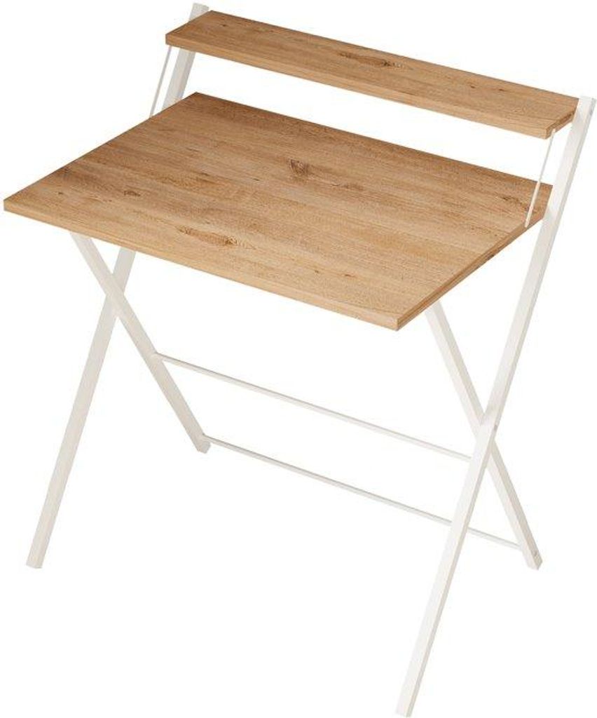 Klappbarer Schreibtisch mit Ablage, Holzoptik/Weiß, 76 x 50 x 84 cm