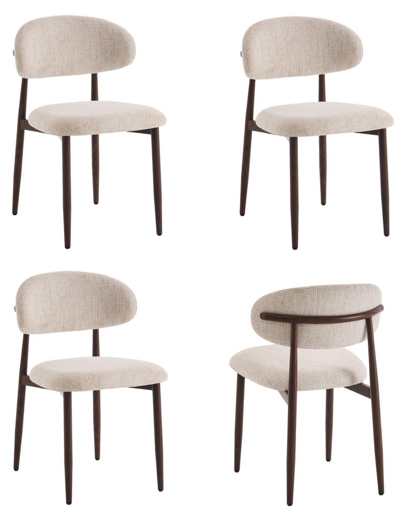 Eetkamerstoelen Celia Beige Walnoot Santi Set mit 4 stilvollen, komfortablen Stühlen im Japandi Stil