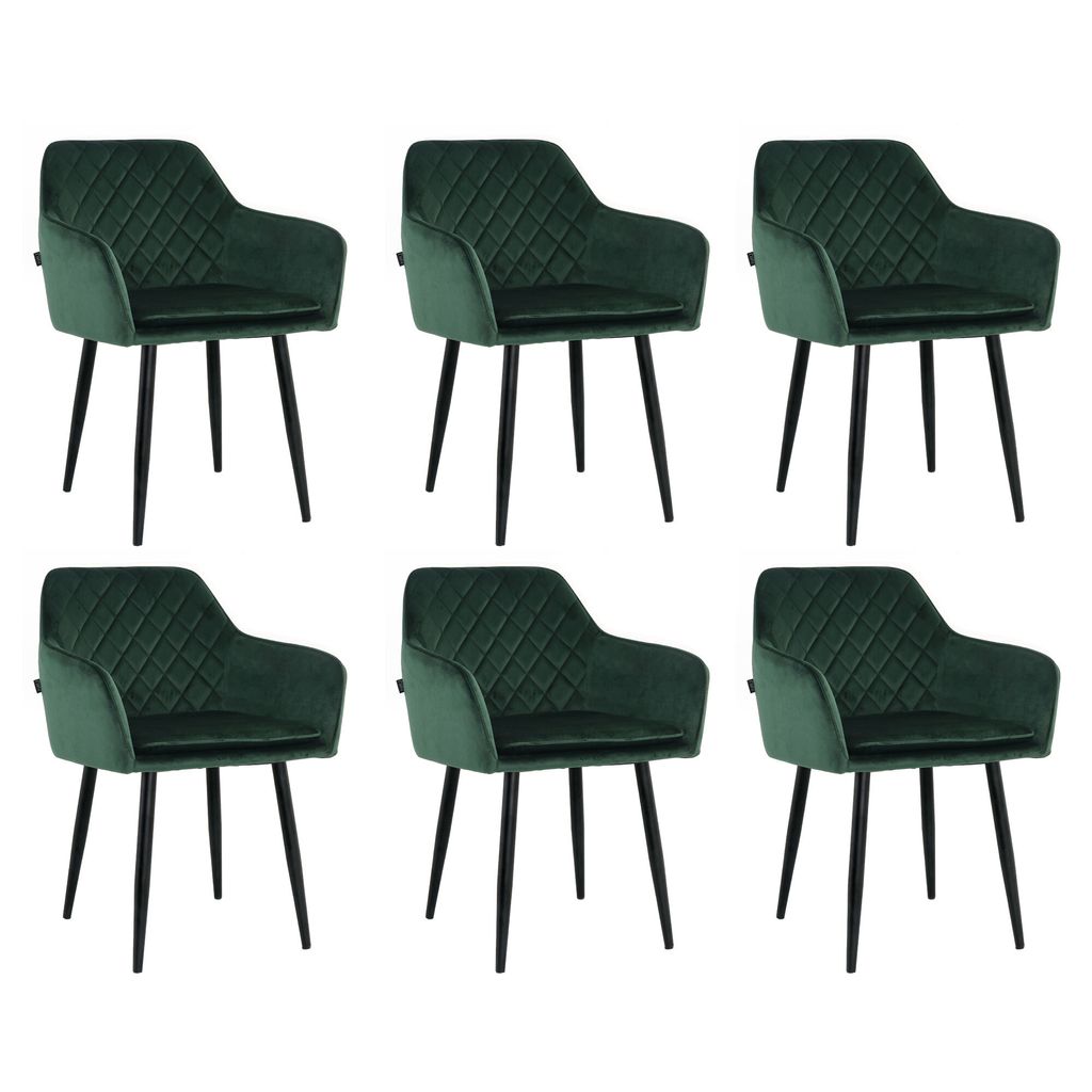 Lina Noble Esszimmerstühle, 6er Set, Samt, Grün - Küchenstuhl, Wohnzimmerstuhl, Design Stuhl mit Armlehnen - Samt Stühle Esszimmer mit schwar...