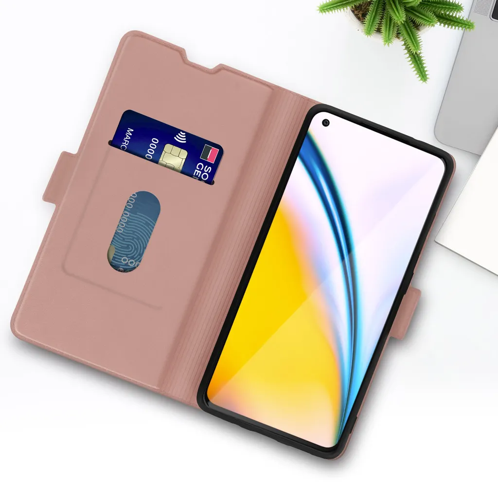 Cover OnePlus Nord 2 con Stand e Porta Carte - Oro Rosa Magnetica - 6