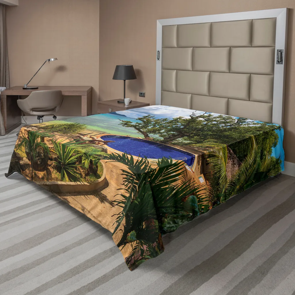 Drap de lit doux imprimé vacances Seychelles 260x228 cm microfibre