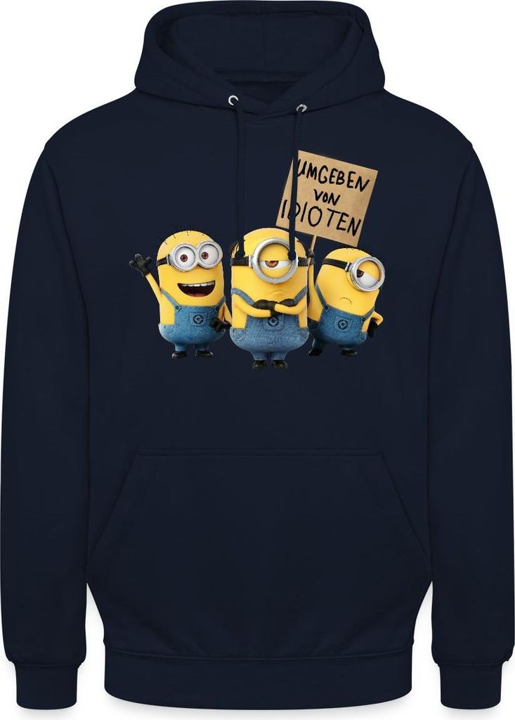 Spreadshirt Minions Umgeben Von Idioten Despicable Me Uni Hoodie, 3XL, Navy