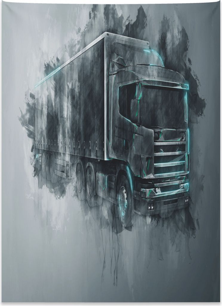 Abakuhaus LKW Wandteppich, Frachtlieferungs-Thema aus Weiches Mikrofaser Stoff Kein Verblassen Klare Farben Waschbar, 110 x 150 cm, Türkis Grau