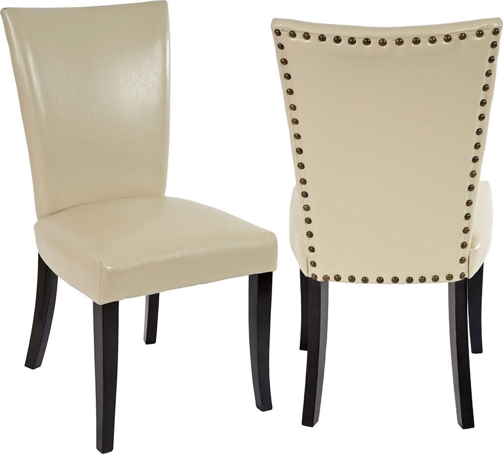 2er-Set Esszimmerstuhl Chesterfield, Stuhl Küchenstuhl, Nieten MVG- Kunstleder, creme, dunkle Beine