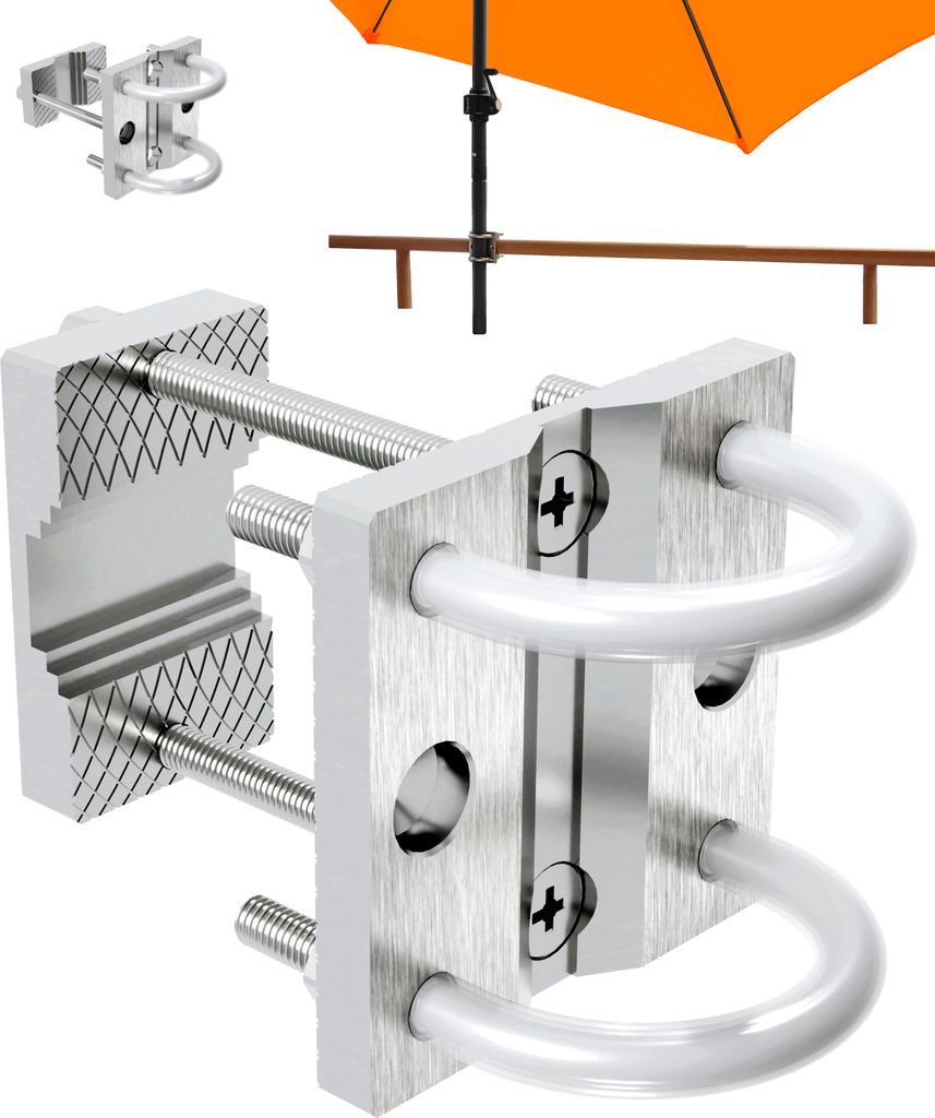 Sonnenschirmhalter aus Edelstahl für Balkongeländer rund Produktbild 1