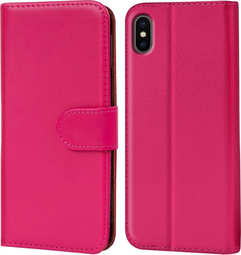 Conie Klapp Tasche für iPhone X / XS Kartenfach Rundumschutz Hülle in Pink