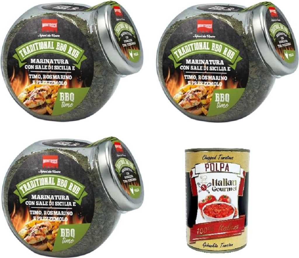 Montosco Traditional BBQ Rub Traditioneller Montosco BBQ Rub, mariniert mit sizilianischem Salz, Thymian, Rosmarin und Petersilie 3x155gr+ Italian ...