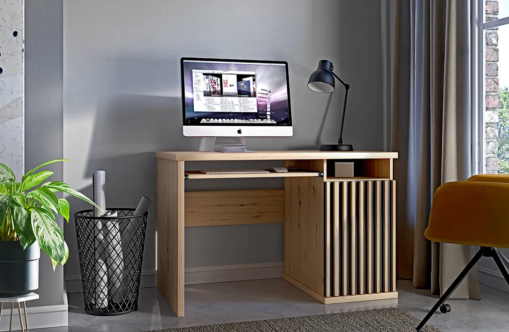 Bureau droit AIMY Chêne Artisan 120cm pour ordinateur et télétravail