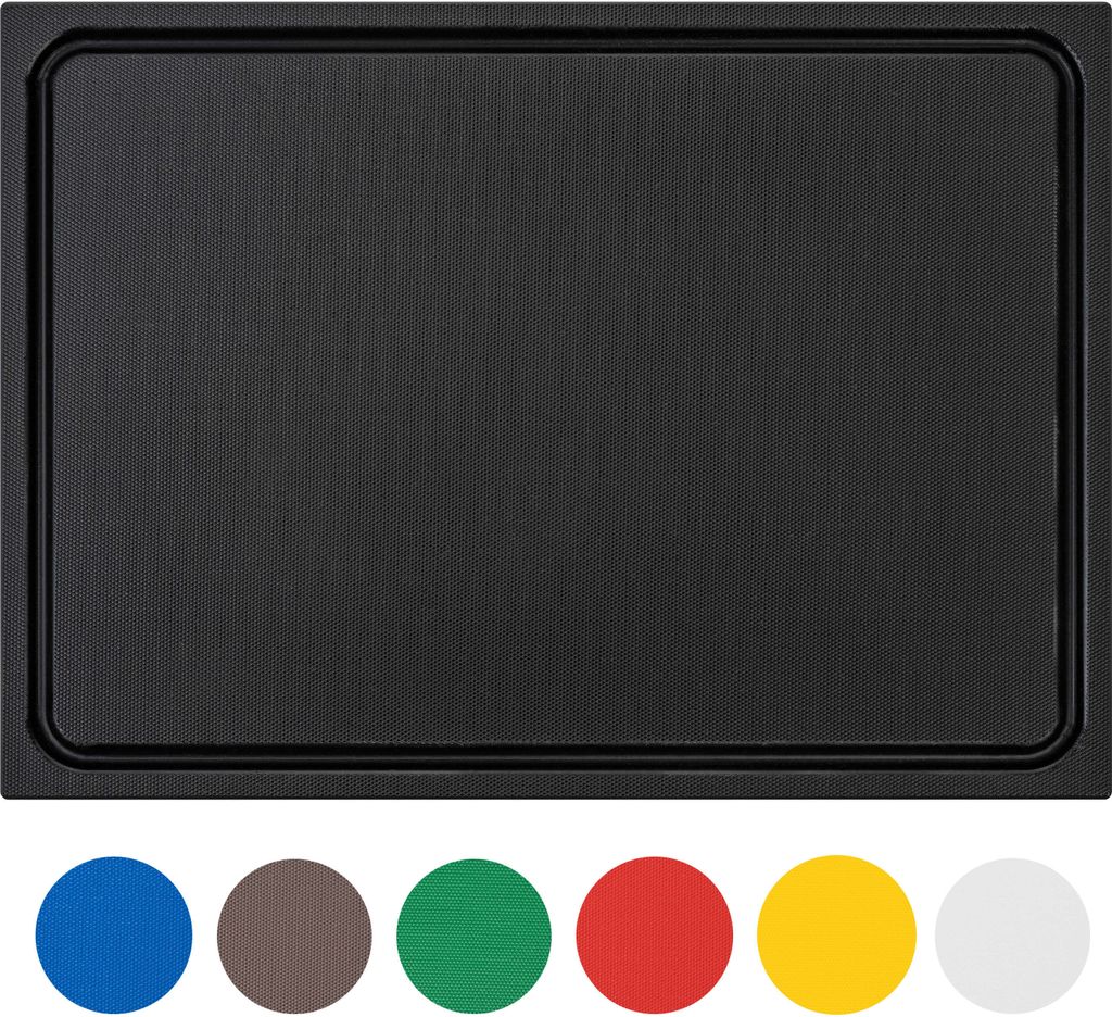 Muvell Schneidebrett Kunststoff HDPE500 | Schwarz 60x40x2 cm | Schneidbrett | Gastro Profi BBQ & Bar Küchenbrett | 1 Seite mit Saftrinne |