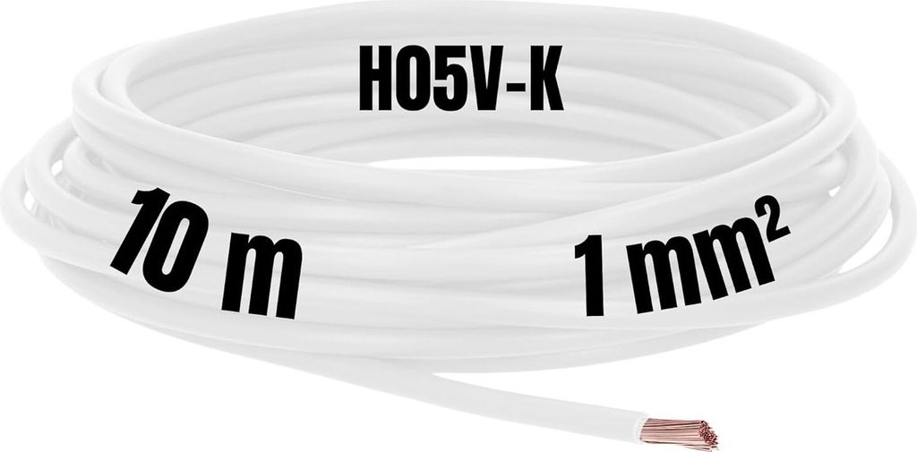 Kalitec 10 Meter H05V-K 1 mm² weiß Verdrahtungsleitung I Aderleitung flexibel I PVC Einzelader I Litze 1mm2 I Verdrahtung feindrätig I Einzellei...