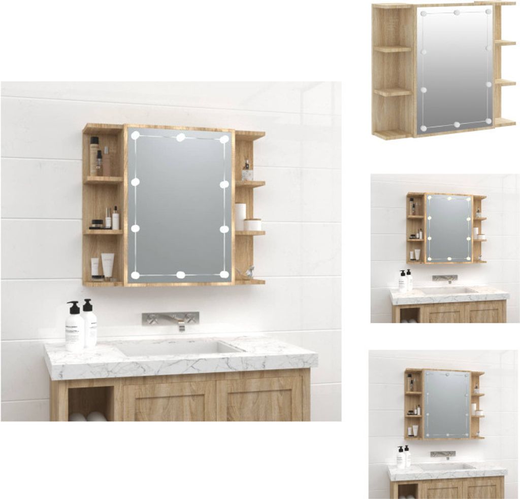 vidaXL Spiegelschrank mit LED Sonoma-Eiche 70x16,5x60 cm - Badezimmerwaschtische