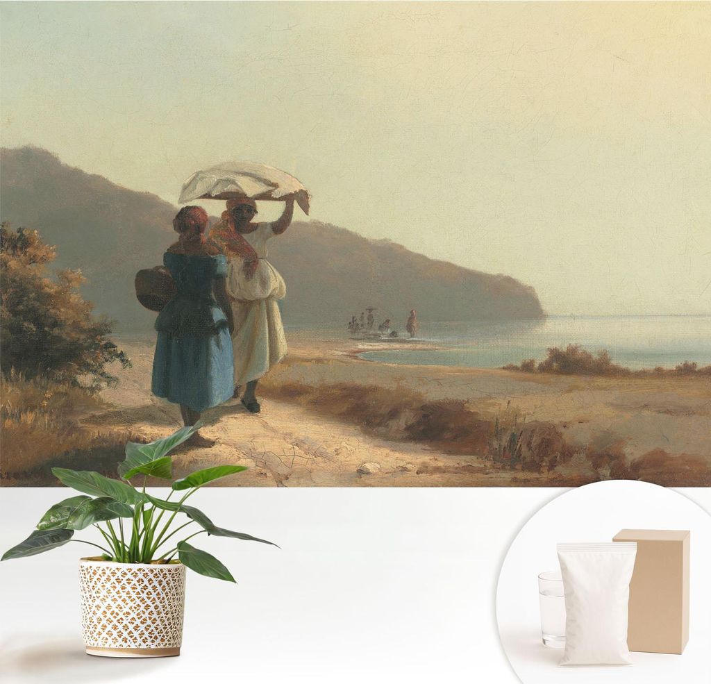 Fototapete - 152x104 cm - Tapete - Wandtapete - Wandbilder - Dekofolie - Tapete Folie - Wand - Dekoration - Wohnzimmer - Ein Spaziergang am Meer