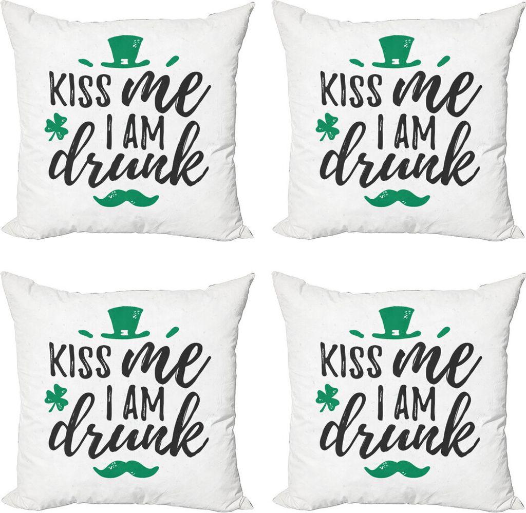 ABAKUHAUS Küss mich Kissenbezug Set (4 Stück), Irischer Kobold-Hut, Moderner Doppelseitiger Digitaldruck, 45 cm x 45 cm, Sea Green White
