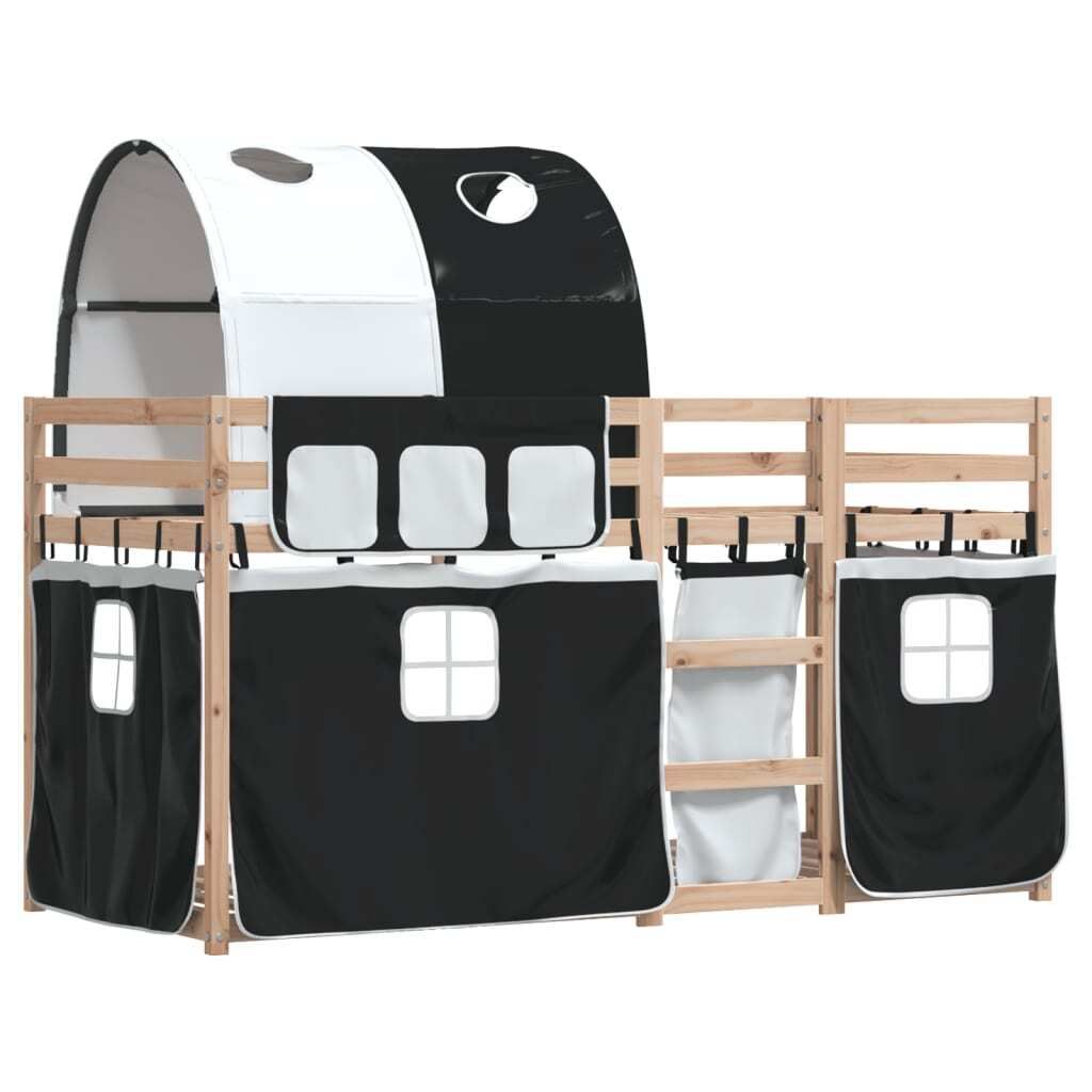 Maison Exclusive - Etagenbett mit Vorhängen Weiß & Schwarz 90x190 cm Kiefernholz